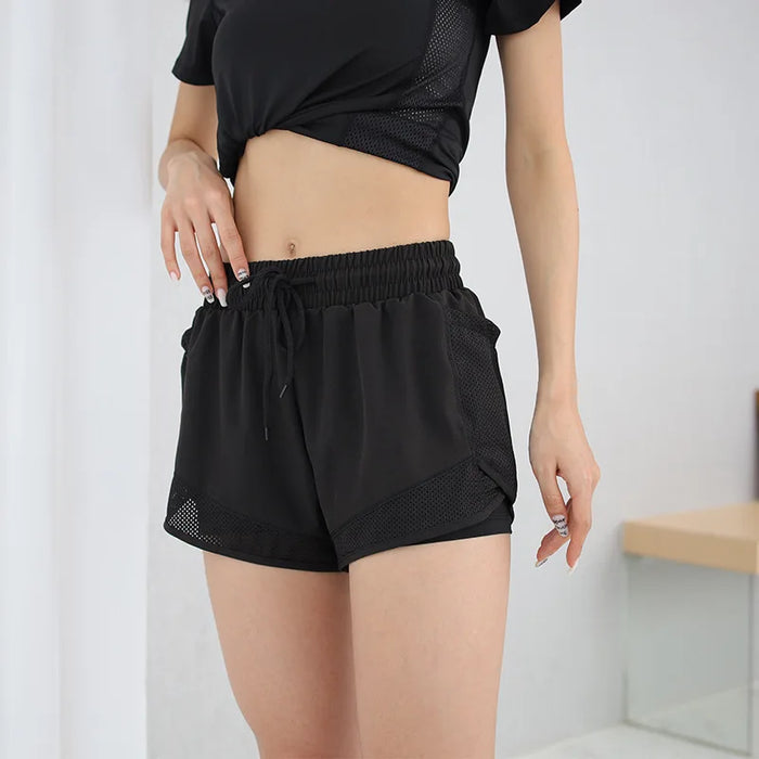 Women’s Fitness Shorts with Mesh Pockets and Drawstring