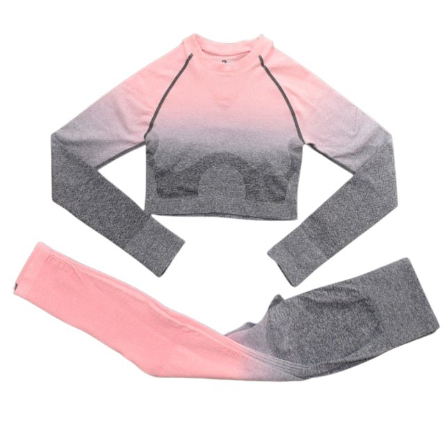 Seamless Ombre Long-Sleeve & Leggings Gym Set - Flamin' Fitness