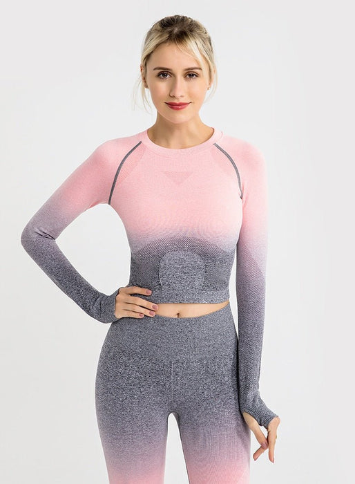 Seamless Ombre Long-Sleeve & Leggings Gym Set - Flamin' Fitness